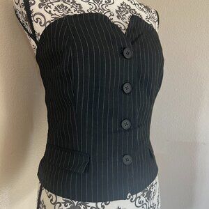 Sincerely Jules Sleeveless Corset Vest - Black wht Pinstripe - Size Large